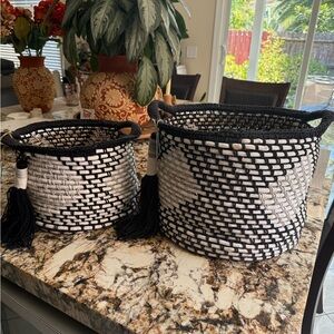Black and White Woven Storage Baskets
